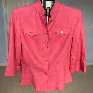 Jones New York Sz L Pink Lightweight Beautiful 100% Linen Shirt Jacket Bla